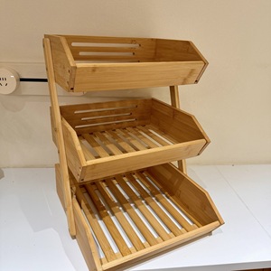 Bamboo Three Layer Drain Rack L Size <b>Stackable</b> Kitchen Storage <b>Basket</b> For Fruit Vegetable Countertop Organizing - Product Image 3