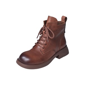 Nouvelles bottes Martin pour femme, style britannique, faites à la main, en cuir de vachette, à bout rond, à lacets croisés, montantes, à talon chaton, collection automne/hiver - Product Image 5