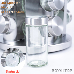 Tiết kiệm không gian nhà bếp gia vị giá 16 cái nắp thép không gỉ Salt & Pepper <span class=keywords><strong>Glass</strong></span> Shaker gia vị Jar Set với Carousel kệ - Product Image 6