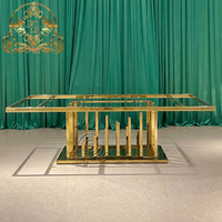 Table de réception de luxe pour hôtel, avec structure en acier inoxydable et plateau en verre trempé/MDF, idéale pour les banquets et les événements festifs
