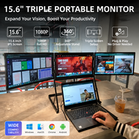 Monitor Triple de 3 Pantallas de 15.6 Pulgadas 1080P FHD IPS Portátil 100% SRGB de Alto Brillo para Laptop, Escritorio, Windows, Mac