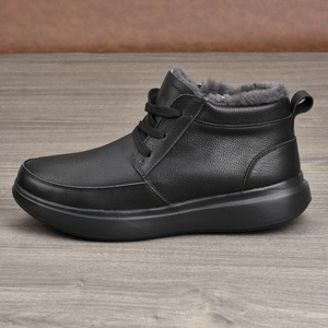Bottes d'hiver en cuir véritable pour homme, style Martin, à bout rond, doublure en fourrure, lacets, semelle extérieure en caoutchouc, isolantes, chaussures décontractées - Product Image 3