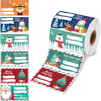 Rouleau d'étiquettes cadeaux de Noël 1,6''x2,95'' 500 pièces 6 motifs Père Noël Bonhomme de neige Ours Autocollant de Noël imperméable auto-adhésif