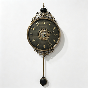<span class=keywords><strong>Orologio</strong></span> <span class=keywords><strong>a</strong></span> <span class=keywords><strong>Pendolo</strong></span> Retrò in Bronzo per Arredamento Casa Europea con <span class=keywords><strong>Ingranaggi</strong></span> <span class=keywords><strong>a</strong></span> Vista, Guscio di Abalone, Movimento al Quarzo Silenzioso, <span class=keywords><strong>Orologio</strong></span> Decorativo - Product Image 1