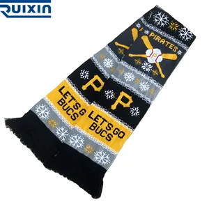 Hot Sale Knitted Winter Acrylic Soft Material Football Club Custom Logo Soccer Fans Scarves Jacquard Scarf