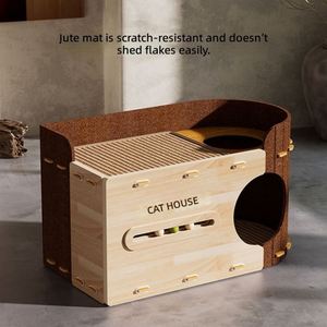 Casa para Gatos de Madera Multifuncional de Alta Demanda con Rascador de Sisal y Zona de Descanso Cerrada para Gatos Domésticos de Interior - Product Image 4
