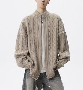 Cardigan en laine tricoté <span class=keywords><strong>torsadé</strong></span> pour <span class=keywords><strong>homme</strong></span>, <span class=keywords><strong>col</strong></span> <span class=keywords><strong>montant</strong></span>, coupe décontractée, anti-rétrécissement, anti-boulochage, idéal pour l'hiver - Product Image 4