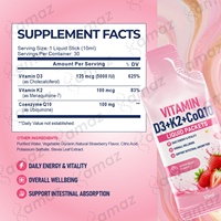 Vente en gros de sachets liquides de Vitamine D3 K2 CoQ10 au goût fraise, dose individuelle, complément alimentaire, fabrication sous contrat