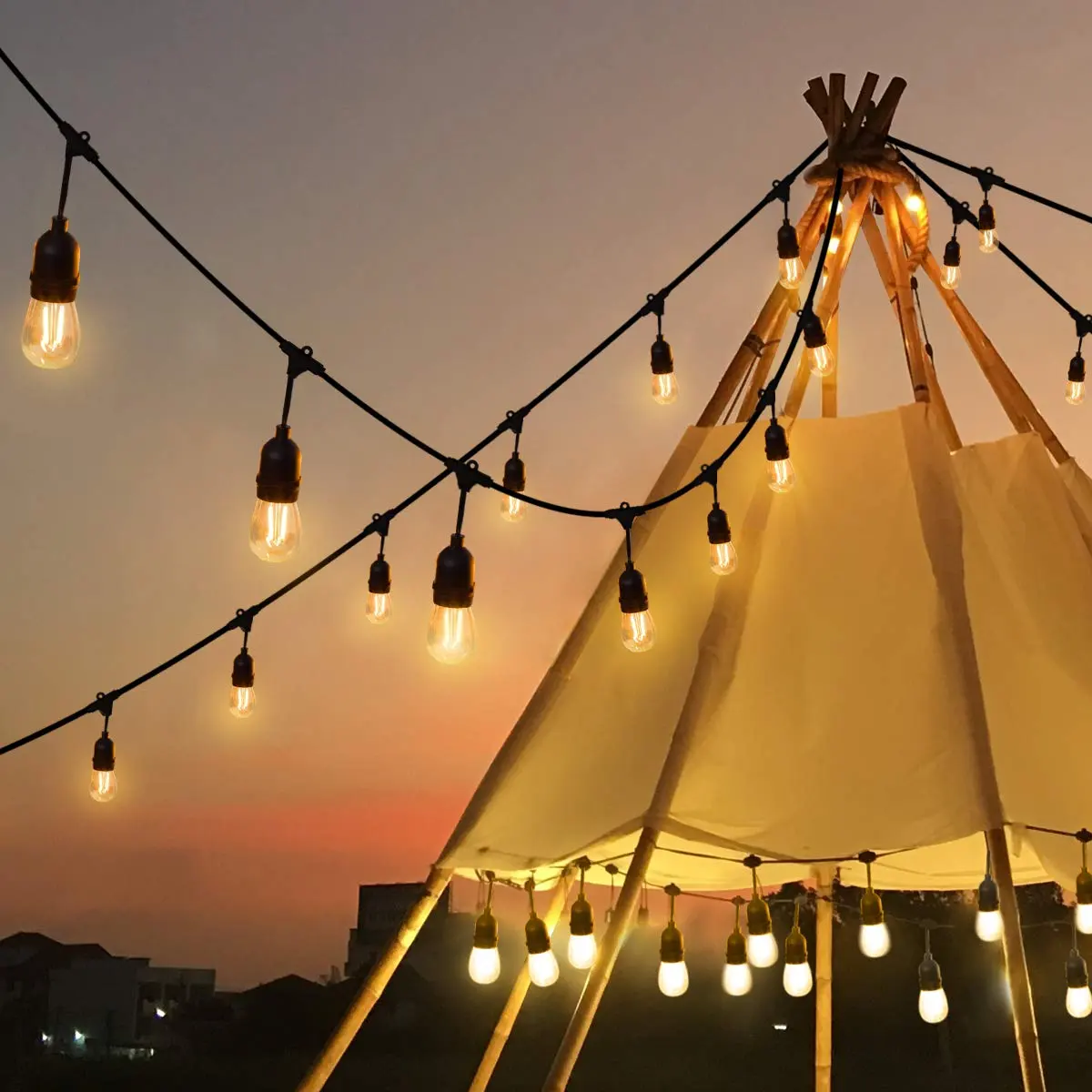 Warm white E26 E27 wholesale outdoor holiday waterproof garden wedding camping decoration led festoon string lights