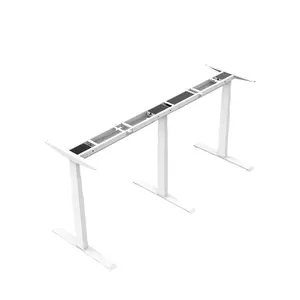 モダンなオフィス調節可能なテーブル用に3つの白いリフティングコラムを形作ります