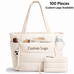 Custom Logo Water-resistant <strong>Nylon</strong> Quilted Puffer <strong>Tote</strong> <strong>Bag</strong> <strong>with</strong> <strong>Zipper</strong> Large Capacity Anti-theft Single Shoulder <strong>Bag</strong> Women Ladies - Product Image 1