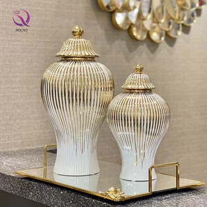 Light Luxury Large General Jar Handicraft Furnishings Ceramic Electroplated <strong>Vase</strong> Ginger Jar Table <strong>Flower</strong> Striped <strong>Vase</strong> - Product Image 2