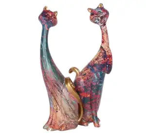 Two Oil Painting Art Resin Sculpture Statue Cats for Home Office Hotel Bookshelf Desktop Decoration 10.68 Inches Tall