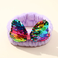 Bandeau de lavage du visage en flanelle velours, style européen-américain, mignon, avec nœud à paillettes, pour le bain, le maquillage et le spa, avec logo brodé personnalisé OEM