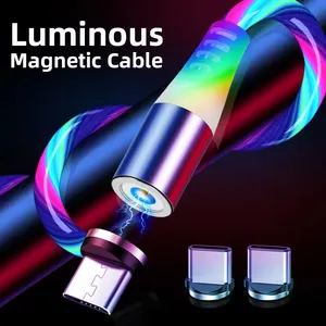 Phone Usb Cable Wholesale Luminous 3 In 1 Magnetic Charging Cable Flowing Usb Cable Led Mobile Phones Accessories Cable Usb Luminous Led Charger
