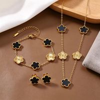 Ensemble de bijoux en acier inoxydable 3 pièces, bracelet porte-bonheur à cinq feuilles de fleurs, bracelet à breloques en forme de trèfle, collier et boucles d'oreilles pour femmes