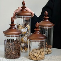 Tarros de Vidrio Redondos de Diseño con Punta, de Grado Alimenticio, Estilo Retro Europeo, para Granos, Tarro de Café de Alta Gama con Tapa de Bambú