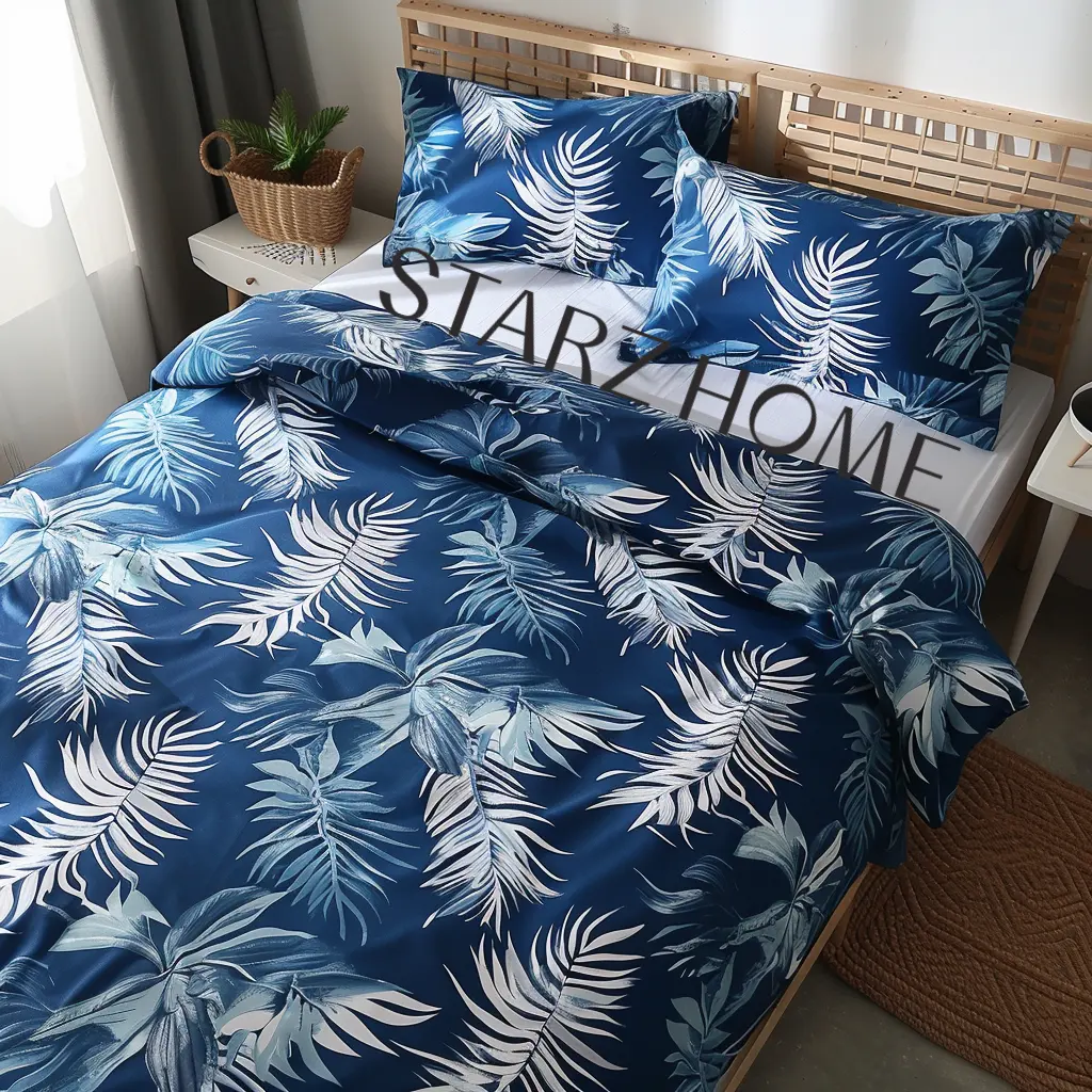 STARZ HOME-Couette pour enfant, couvre-lit, feuille lion, bleu, fleur, été, 100%