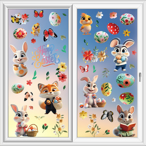 Doppia faccia autoadesivo in PVC <span class=keywords><strong>finestra</strong></span> e adesivo da parete pasqua decorazione per la casa con cartone animato coniglietto modello di coniglio - Product Image 1