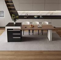 Table à manger d'îlot en dalle de roche de style moderne minimaliste, table à manger d'îlot en bois massif multifonctionnelle extensible pour la maison