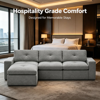 Canapé moderne gris 3 places à capitonnage quadrillé en tissu chenille, doux et confortable pour salon, appartement, hôtel