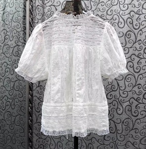 Nuove Bluse di Alta Qualità 2026 Stile Estivo Donna Sexy in <span class=keywords><strong>Tulle</strong></span> e Pizzo Patchwork Manica Corta Casual Bianche Blu Top Blusa Femminile - Product Image 3