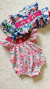 Hand Smocked Cotton Leaf Print Family Matching <strong>Outfits</strong> - <strong>Mom</strong> Midi Dress &amp; Baby Girl Romper Set - Product Image 3