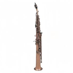 Saxophone soprano professionnel en laiton, corps détachable, instrument à vent droit, finition bronze antique rouge, tête en bakélite, incrustation d'ormeau - Product Image 3