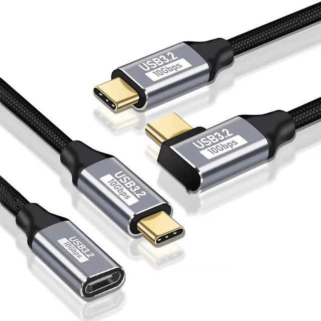 100W PD Fast Charging Cable 5A Type USB C 3.1 Gen 2 Male to Female Extension Cord 90 Angle 10Gbps USB C Extender Data Cables