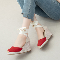 Espadrilles pour femmes, sandales compensées à talons hauts, chaussures d'été à talons épais, nouvelle collection 2025, semelle en chanvre français, doublure en peau de porc