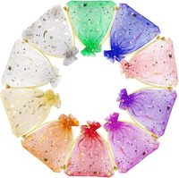 Sacs Cadeaux en Organza Transparent Motif Lune et Étoiles Couleurs Assorties avec Cordon pour Bijoux, Mariages, Fêtes, Saint-Valentin et Festivals