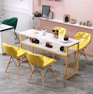 Moderno oro nero salone mobili <span class=keywords><strong>legno</strong></span> Pallet estensione metallo marmo Nail tavolo e sedie Set Manicure tavolo - Product Image 3