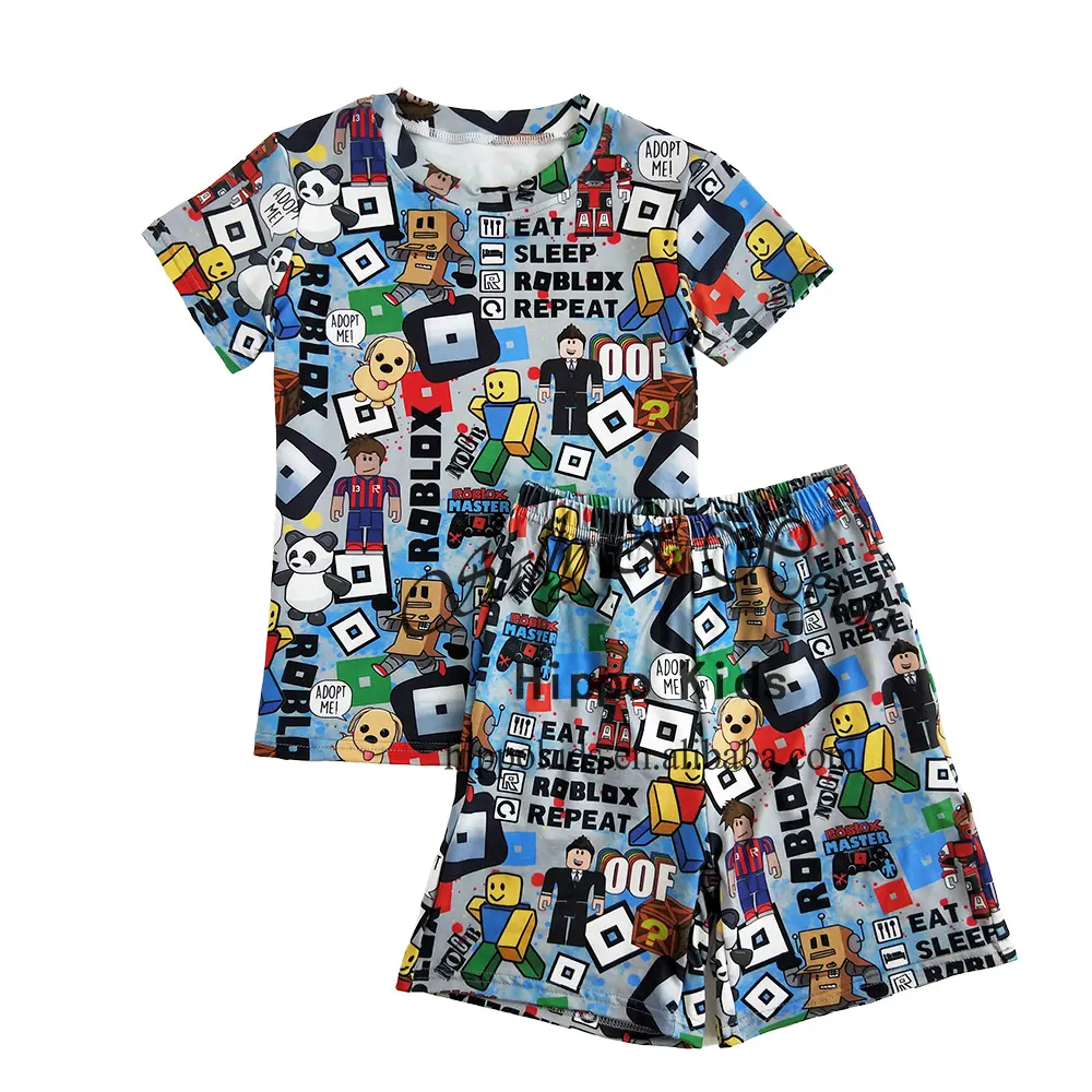 Wholesale Robot print lightweight silk milk pajamas sets shorts for boys with matching nightgown for child girl
