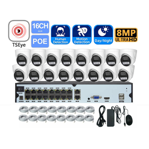 Kit NVR POE TSEye 16 canaux 8MP 4K avec caméra dôme, système de surveillance réseau P2P, détection audio et de mouvement, surveillance et lecture via application - Product Image 1