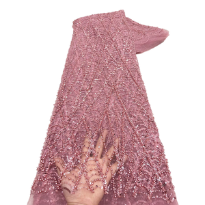 Ni. Ai phong cách mới sọc thiết kế lưới ren Net vải sequin đính cườm ren vải ngọc trai ren với trình tự - Product Image 1