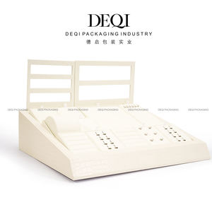 مجموعة مجوهرات خشبية بيضاء من الجلد الصناعي حامل عرض مجوهرات للقلادات أقراط أساور خلخال ساحر - Product Image 4