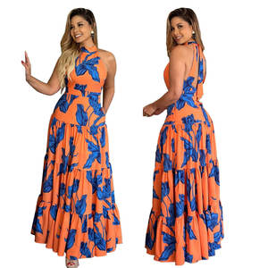 Женское элегантное повседневное сексуальное платье без рукавов с принтом, с высоким разрезом, длинное пляжное платье, вечернее женское платье - Product Image 1