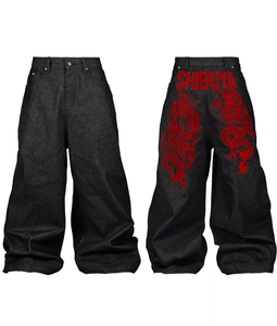 Jeans Vintage Y2K Hip Hop in <span class=keywords><strong>Denim</strong></span> Grezzo Ricamato con Dragone, Reversibile, Stile Industriale Estremo, Colore Originale, per l'Inverno, Ispirazione Asia Orientale - Product Image 5