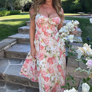 Alta calidad vacaciones playa Floral estampado Halter una línea Bustier elegante Halter cintura ajustada <span class=keywords><strong>vestido</strong></span> Floral <span class=keywords><strong>vestido</strong></span> <span class=keywords><strong>Midi</strong></span> de mujer - Product Image 3