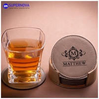 Sous-verres en cuir PU pour gravure laser avec support, logo personnalisé, sous-verres ronds vierges en PU, ensemble de sous-verres pour boissons, cadeau de mariage