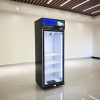 Réfrigérateur vertical de présentation de boissons à porte vitrée simple avec contrôle mécanique de la température, équipement de réfrigération, fabrication OEM