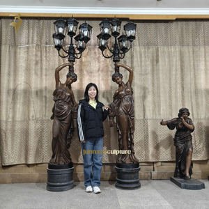 Luxe Levensgrote Kunstdecor Bronzen Tuinlamp Vrouw Standbeeld Gouden Kleur Goedkope Koperen Dansende Meisje Sculptuur Vloerlamp - Product Image 6