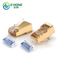 Connecteur RJ45 Cat6 blindé, coque dorée en deux parties avec contacts plaqués or en bronze phosphoreux