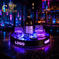 Plateau de service lumineux LED personnalisé pour bar, boîte de nuit, discothèque, lounge, fête, avec support pour bouteille de whisky et verres à liqueur