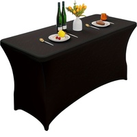 Nappe en spandex noire sur mesure de 6 pieds, ajustée pour table rectangulaire, sans plis et extensible, pour mariage et anniversaire