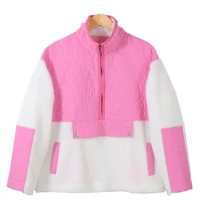 Зимний легкий флисовый шерстяной пуловер с высокой горловиной и розовым сердцем на молнии
