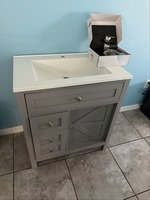 Meuble-lavabo autoportant blanc Shaker, démontable (RTA), direct usine, sans vasque, avec porte coulissante X Barn et 4 tiroirs