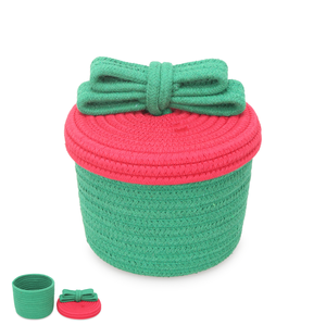 Cesta de Almacenamiento Navideña con Tapa, Color Rojo y Verde, de Cuerda de Algodón Ecológica, para Regalos, Juguetes, Decoración del Hogar, ODM, OEM - Product Image 1