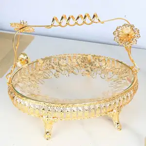 Wholesale Round Fruit Dish Oval Light Luxury Candy Dessert Rack Wrought Iron Snack Tray Hotel Dim Sum Plate Creative Fruit Plate