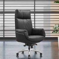 Chaise de bureau pivotante de luxe confortable, spécifiquement conçue pour les réunions, en cuir PU noir, hauteur réglable, base en aluminium, chaise de patron